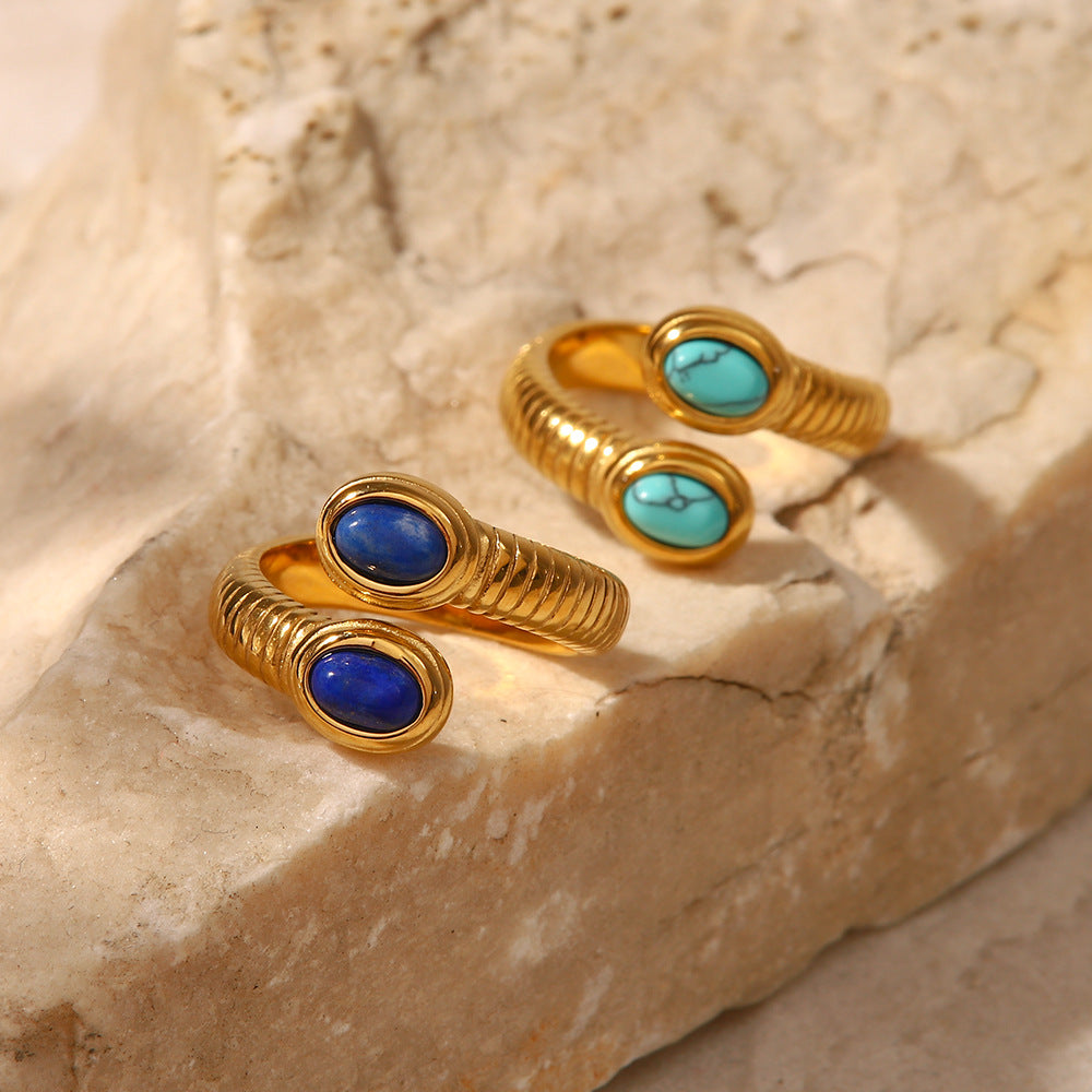 Style Gold-plated Thread Inlaid Lapis Serpentine Rings