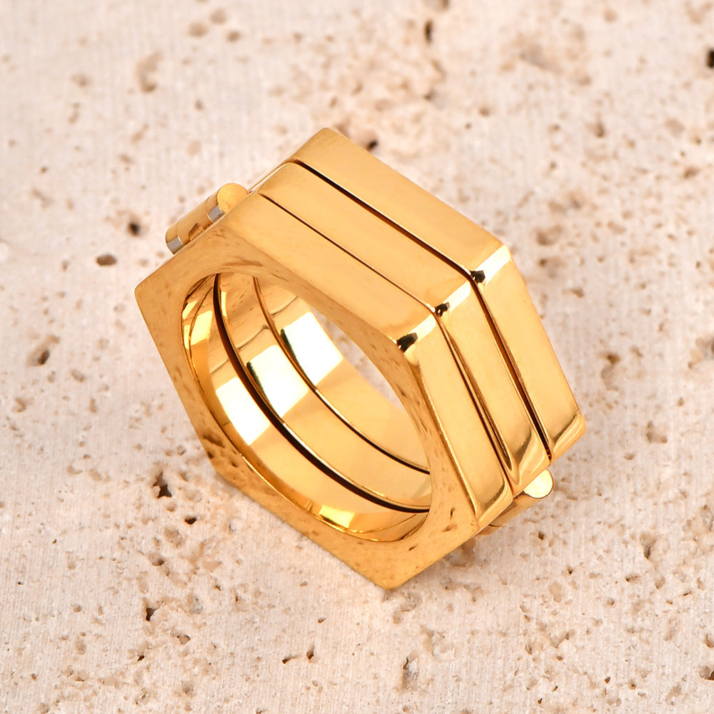 Men's Multilateral Simple Retro Titanium Steel Brass Rings