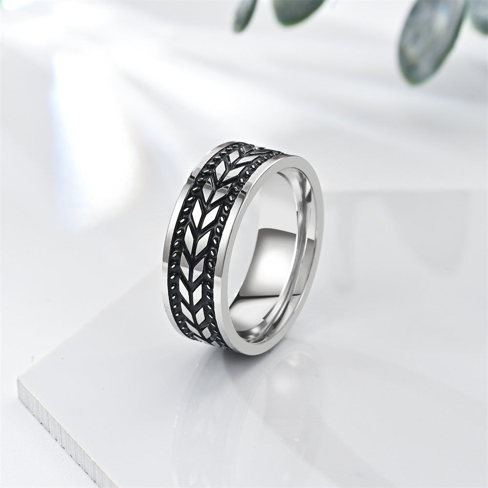 Men's Smear Retro Wheat Titanium Steel Ornament Rings
