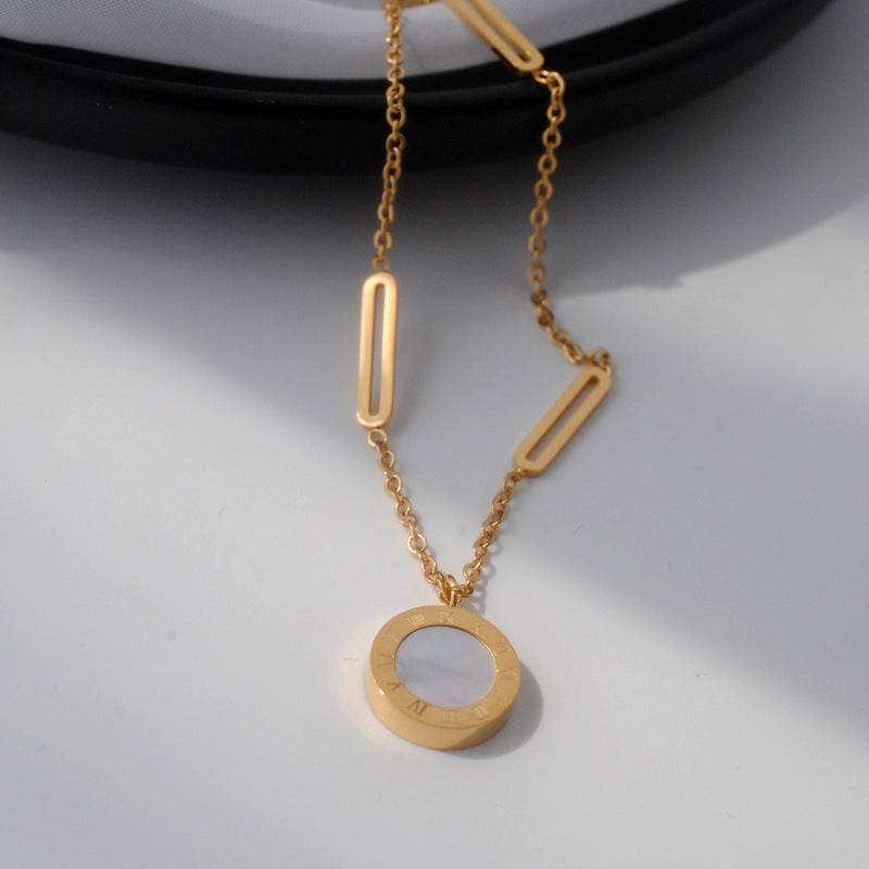 Women's Double-sided Wear Black White Shell Titanium Steel Necklaces