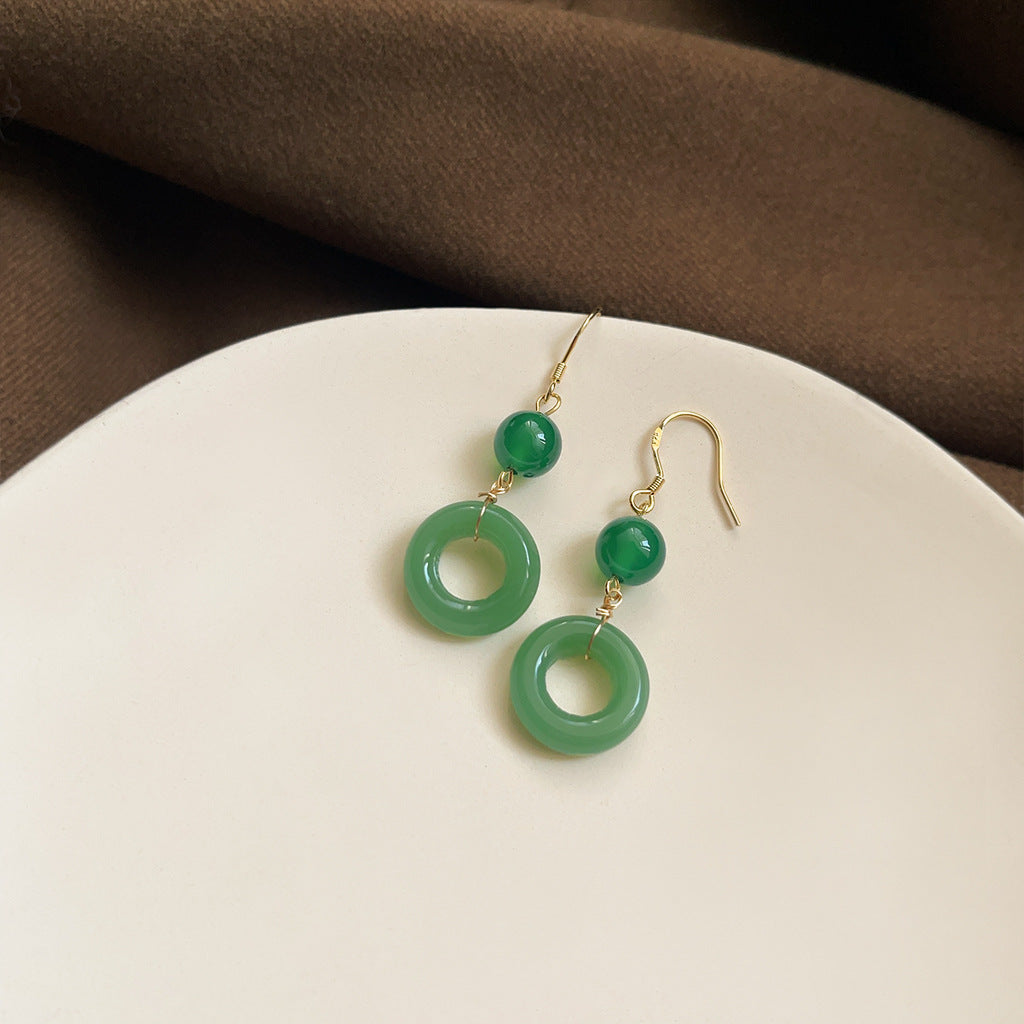 Emerald Zircon Light Luxury High-grade Geometric Temperament Palace Earrings