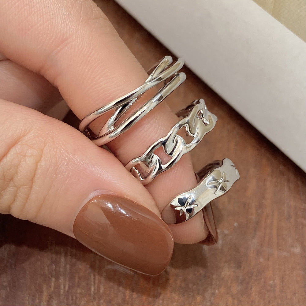 Gold Geometric Three-piece Female Versatile Chain Everyday Style Ring