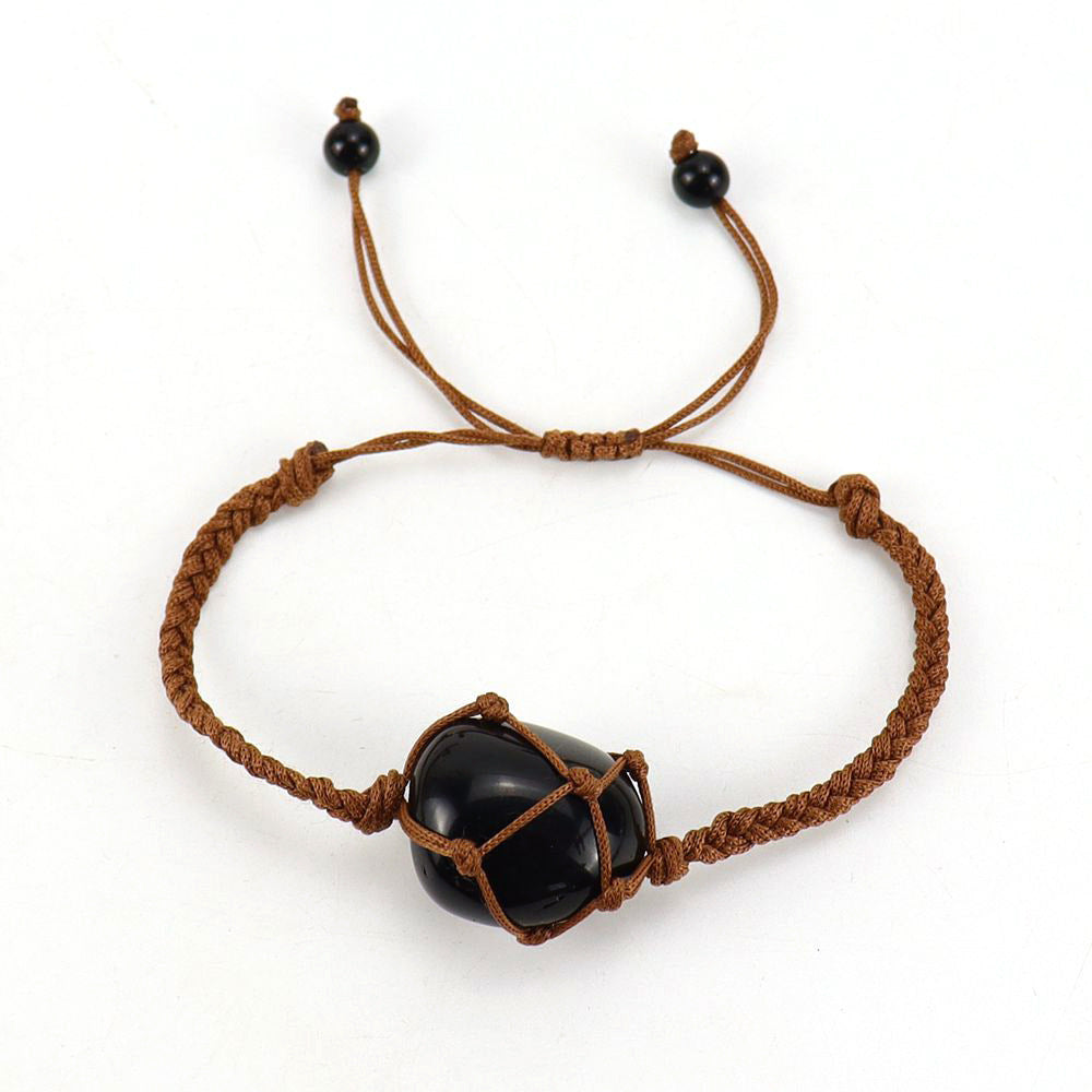 Brown Jade Thread Crystal Amethyst Stone Net Rings