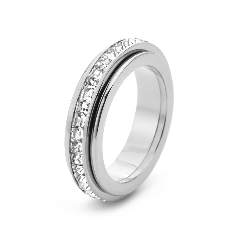 Row Square Diamond Rotatable Double Circle Good Luck Rings