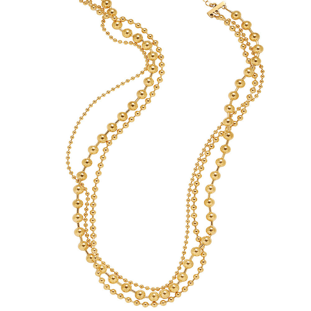 Women's Twin Round Beads Titanium Steel Design Necklaces