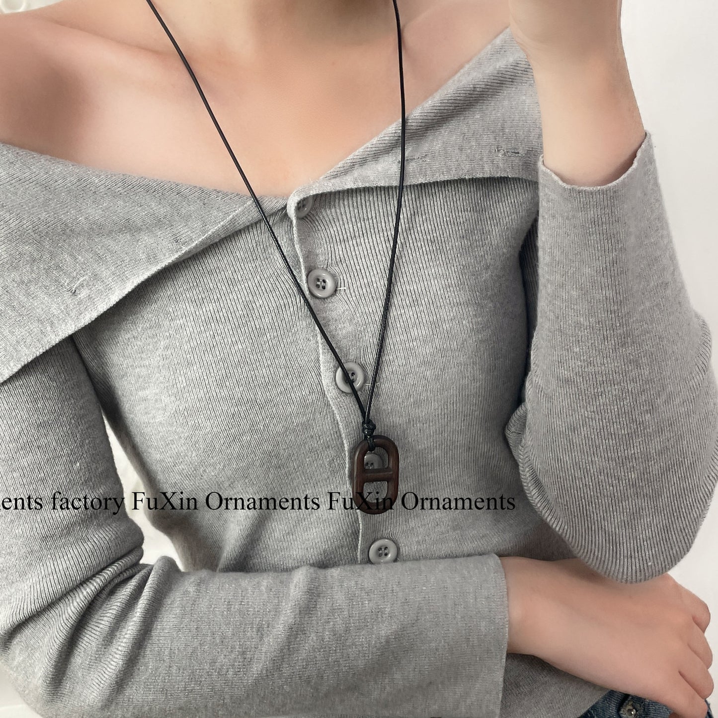 Women's Pig Nose Ebony Chain Long Design Sweater Simple Temperamental Necklaces