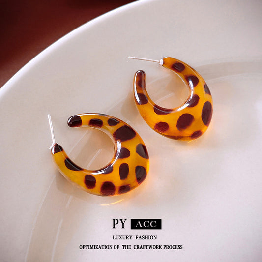 Women's Needle Arc Leopard Print Retro Fashion Earrings
