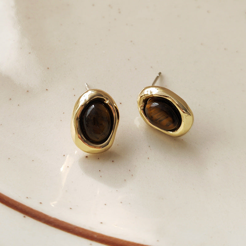 Retro Tigereye Personalized Minority Irregular Ear Earrings