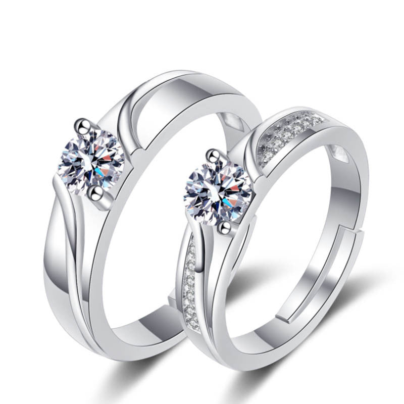Women's & Men's Couple Sier Plated Jewelry Open Live Rings