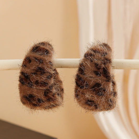 Women's Needle Flocking Leopard Print Geometric Ear Earrings