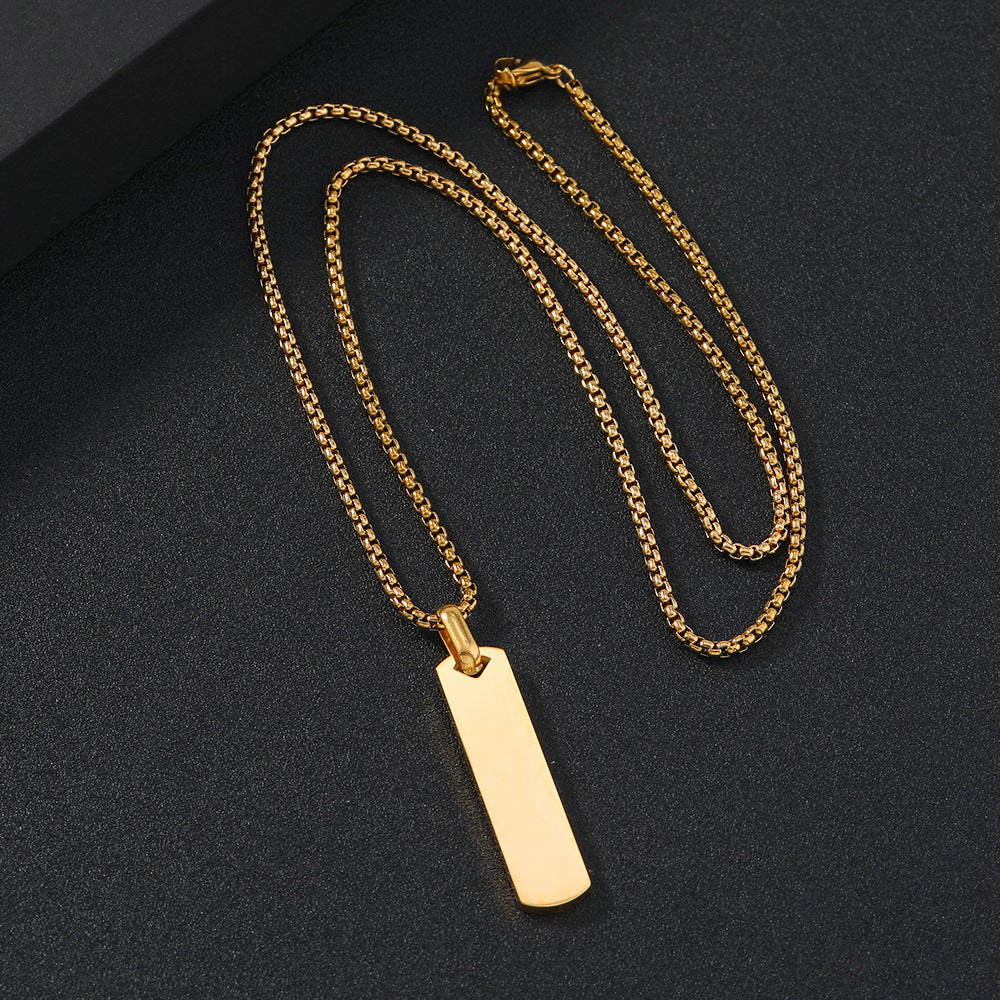 Men's Stainless Steel Simple Glossy Rectangular Can Carve Necklaces