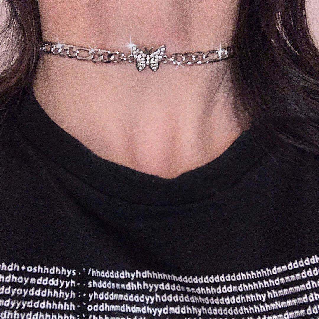 Super Fairy Rhinestone Pearl Butterfly Clavicle Chain Cool Earth Necklaces
