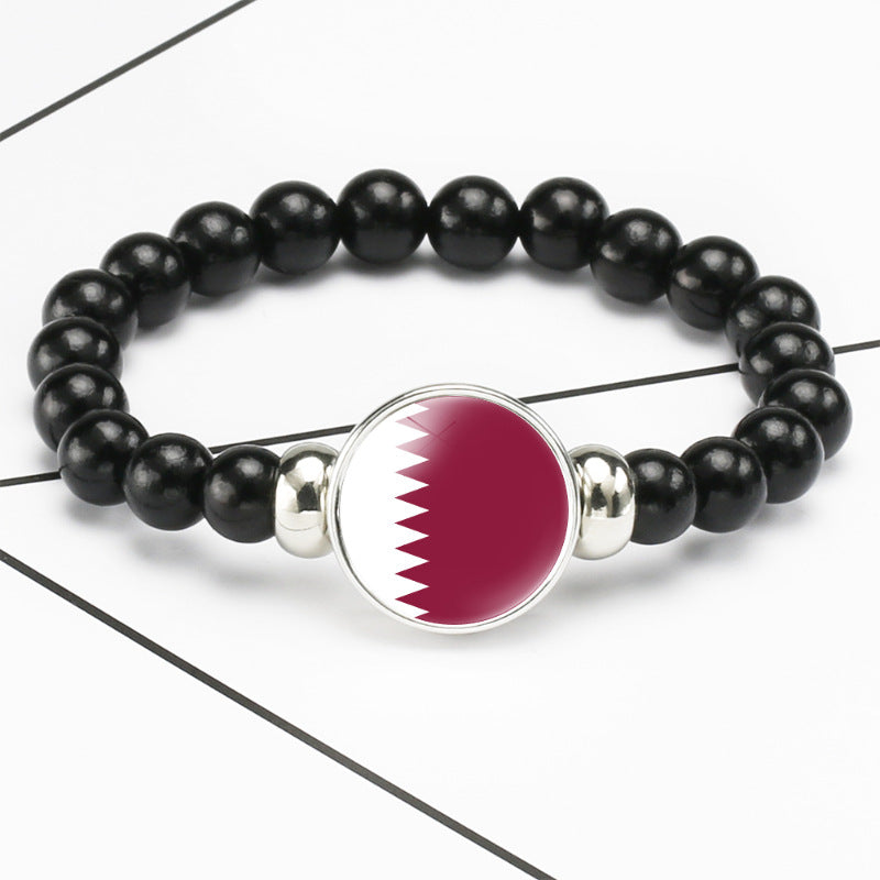 Flag Pattern Time Stone Black Elastic String Beads Bracelets