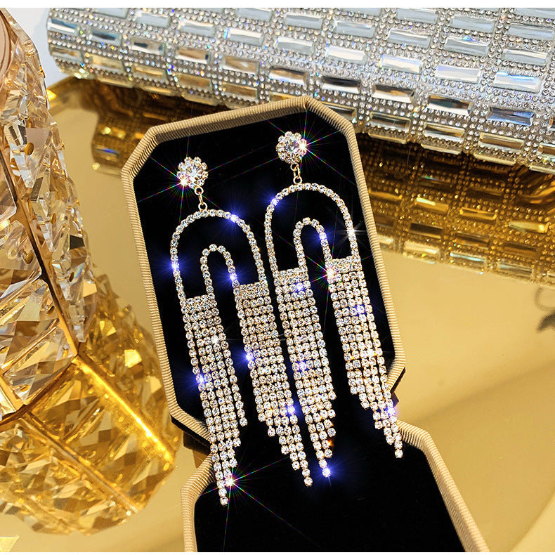 Women's Sier Needle Light Luxury Tassel Banquet Earrings