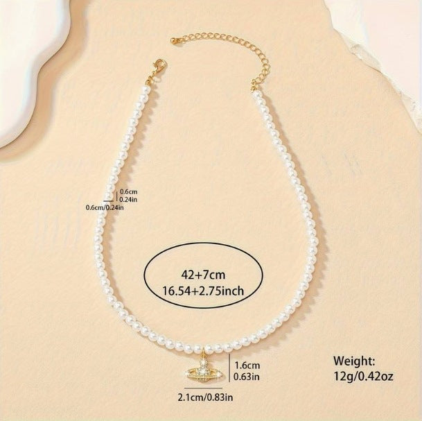 Women's Attractive Vintage Pearl Saturn Design Necklaces
