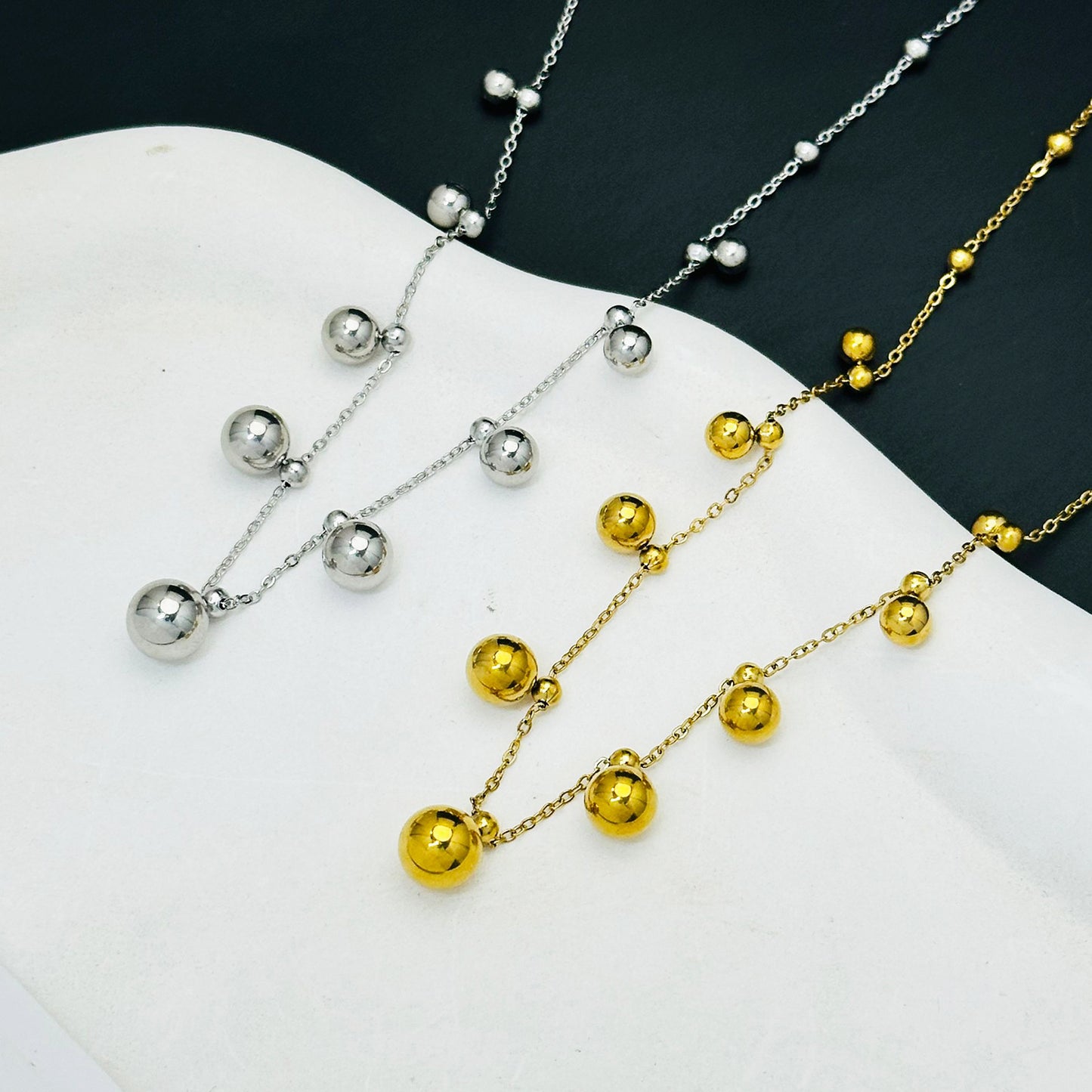 Round Beads Ball String Chain Light Luxury Gold Female Necklaces