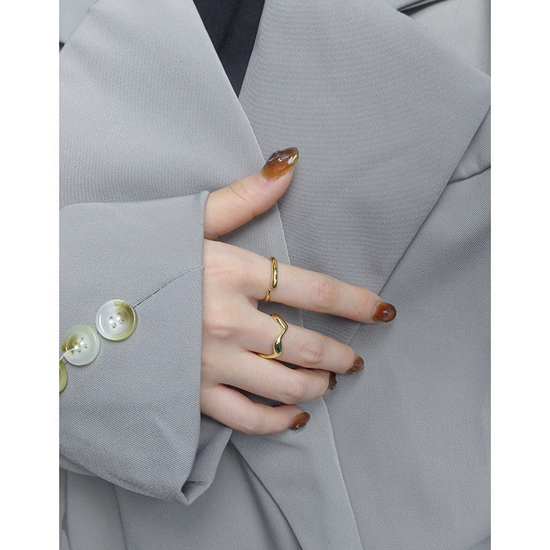 Special Interest Light Luxury Design Personality Irregular Flowing Sterling Rings