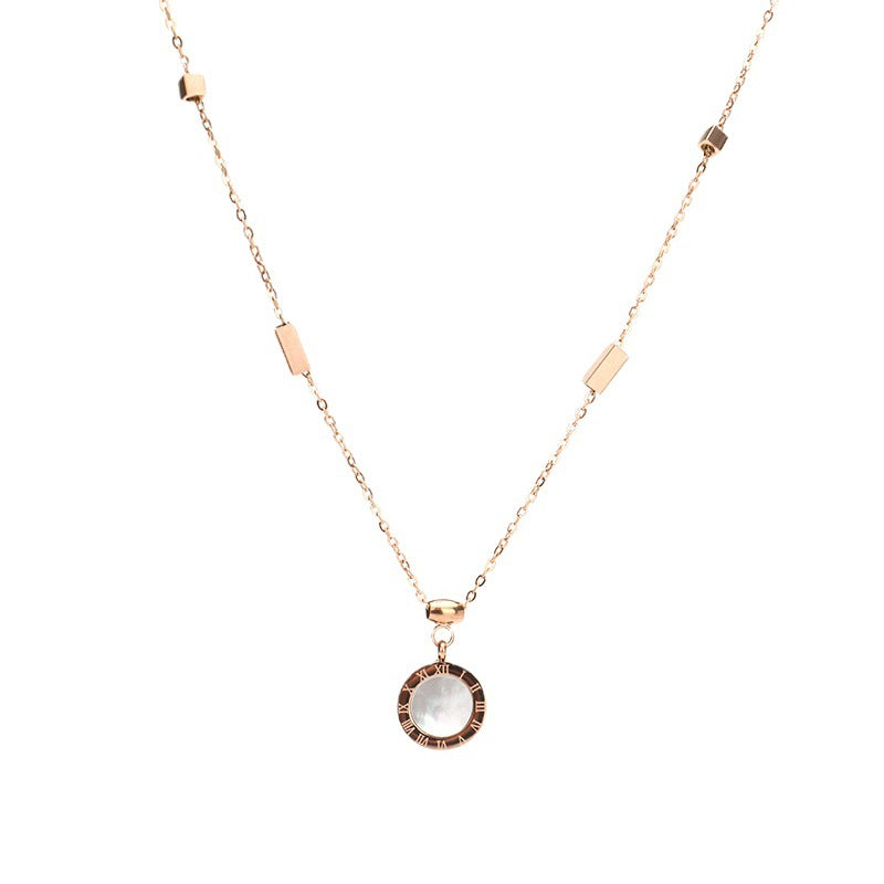 Black White Shell Double-sided Titanium Steel Necklaces