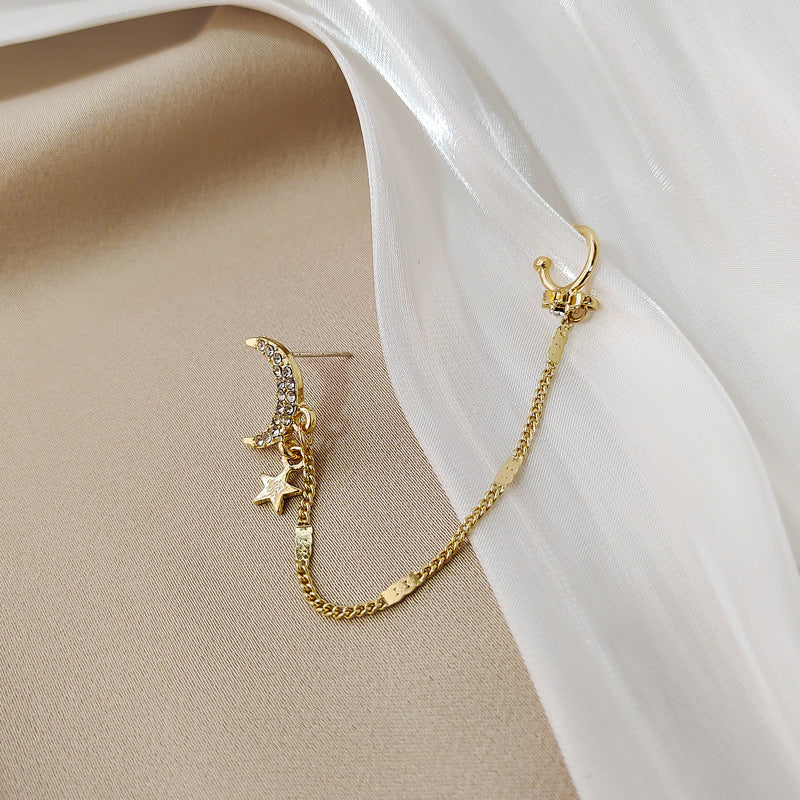 Sier Pin Eardrops Wind Star Moon Zircon Earrings