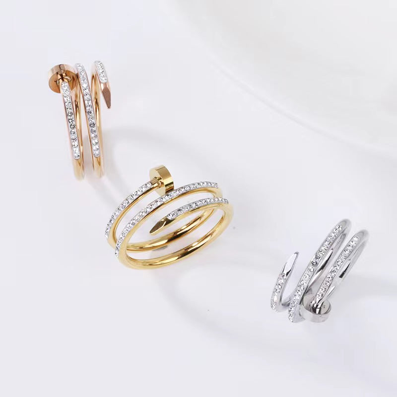 Nail Couple Double Diamond Titanium Steel Rings