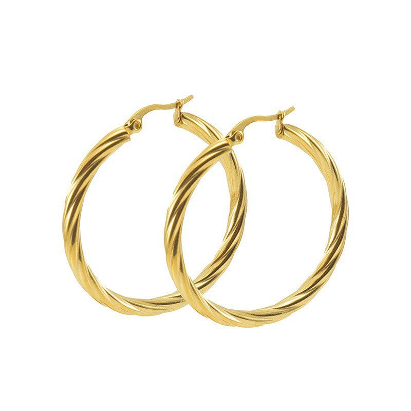 Women's Stainless Steel Exaggerating Circle Twist Plated Earrings