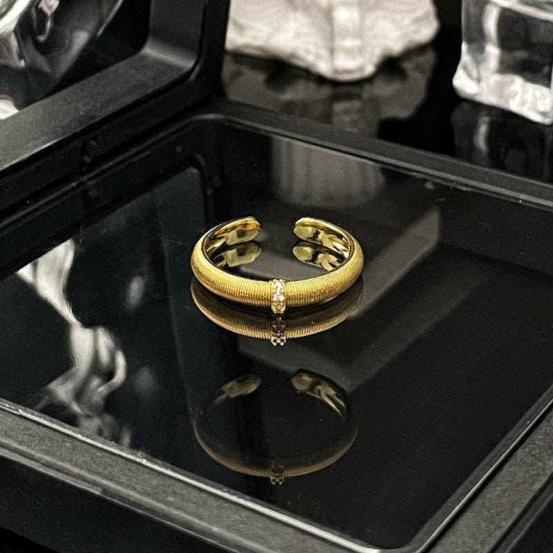 Style Brushed Chinese Narrow Striped Texture Rings