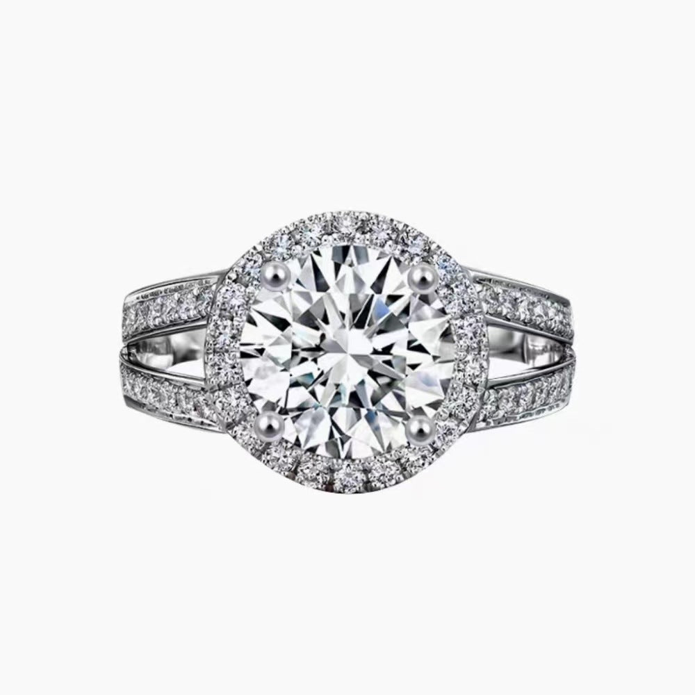 Row Diamond Pattern Graceful Closed White Ring