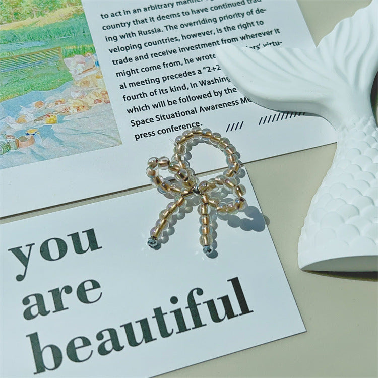 Niche Design Bowknot Transparent Colorful Beaded Rings