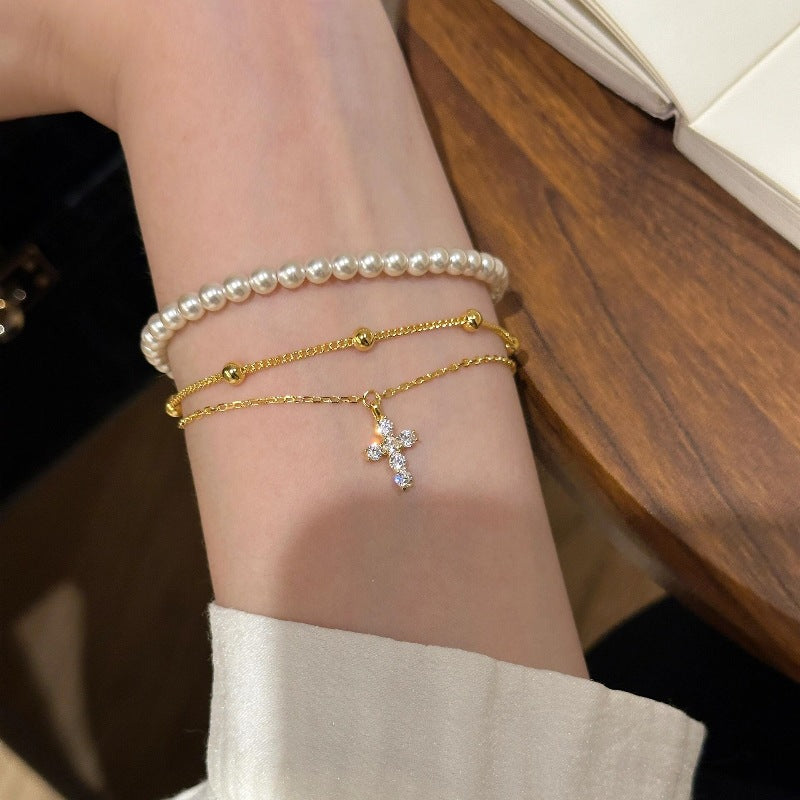 Double Layer Cross Fashion Inlaid Zircon Bracelets