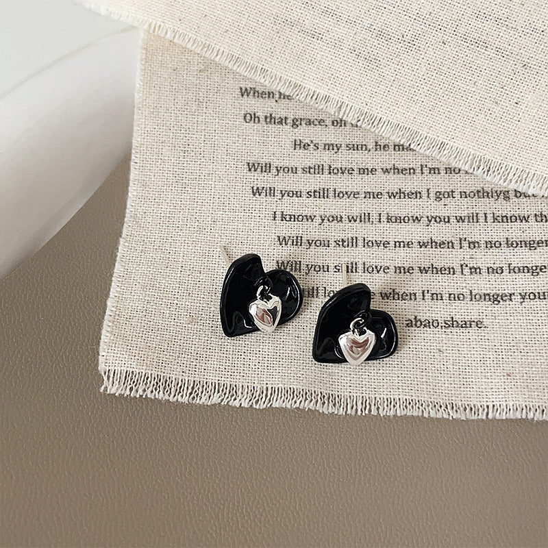 Niche Design Dripping Oil Love Heart Earrings