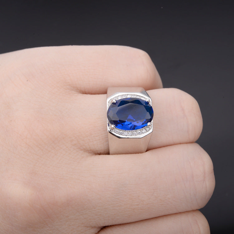 Men's Business Domineering Simulation Sapphire Open Inlaid Zircon Rings