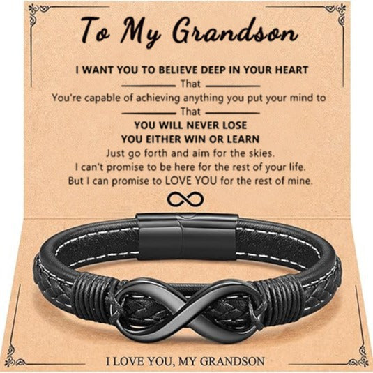 Men's Leather Stainless Steel Black Magnetic Bracelets