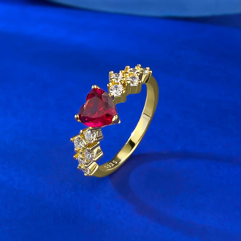 Sier Gold Heart-shaped Pigeon Blood Red Rings