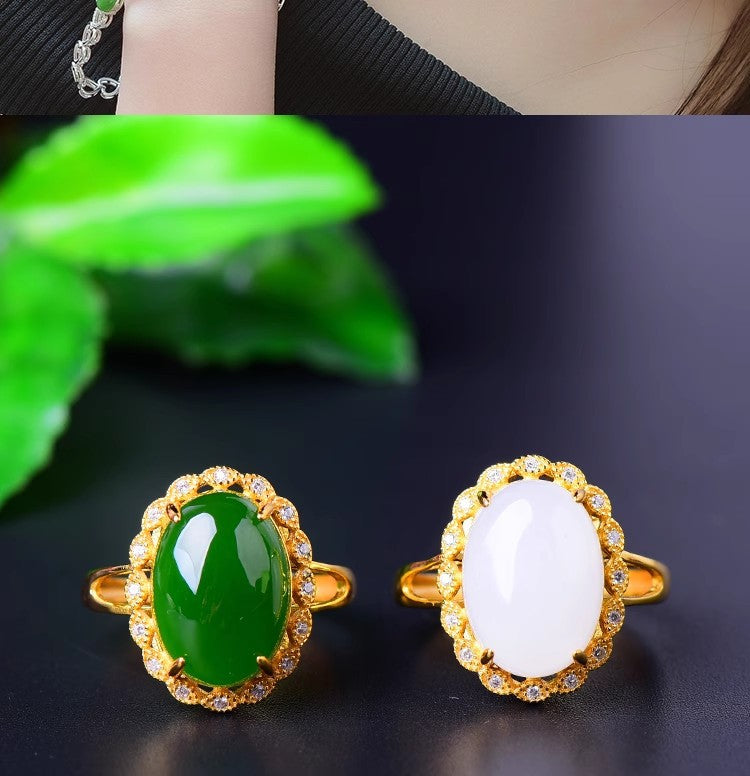 Imitation Jade Female Gold-plated Inlaid Suet Rings