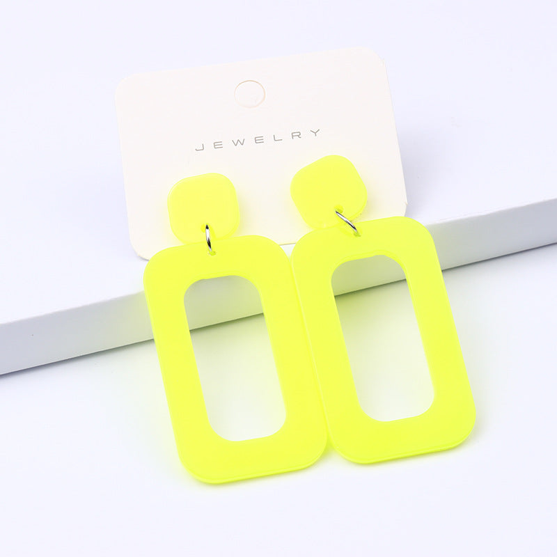 Women's Rectangular Hollow Ear Fashion Simple Personality Fluorescent Color Rings