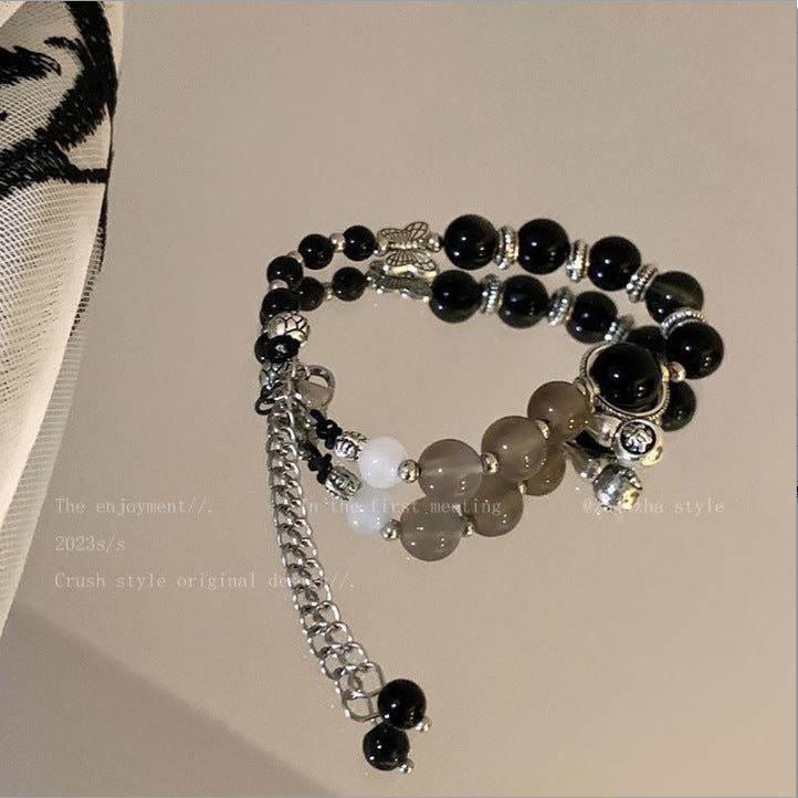 Women's & Men's Retro Black Beaded Light Luxury Minority Bracelets