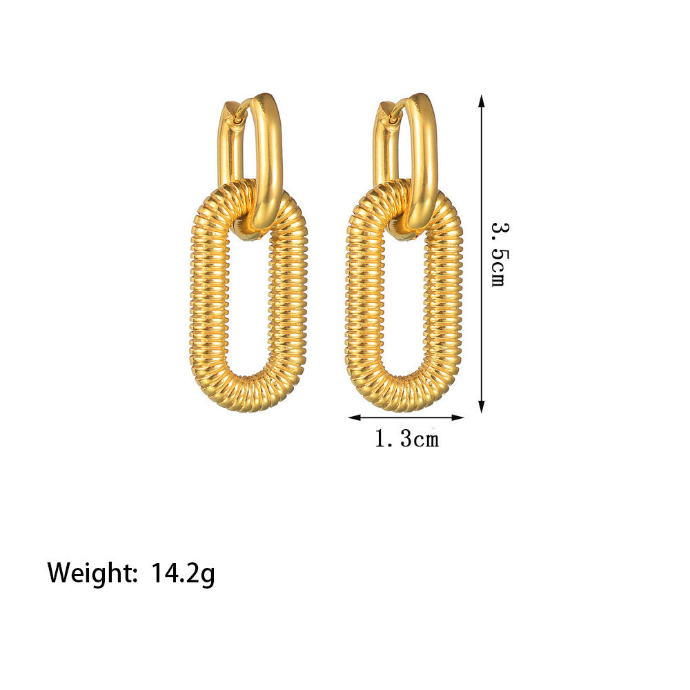 Stainless Steel Gold Plated Geometric Ellipse Ear Clip Earrings