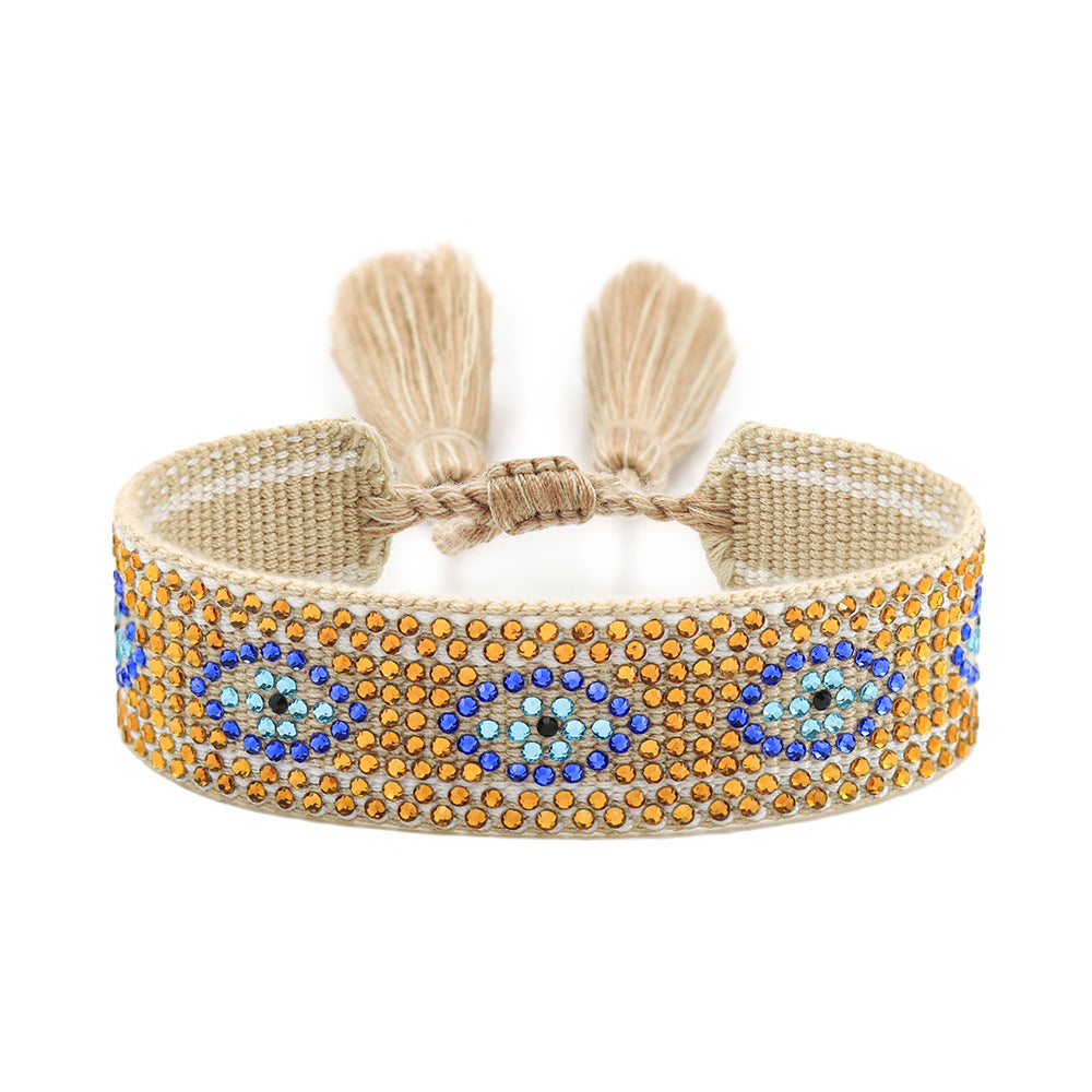 Devil's Eye Rhinestone Woven Hand Strap Fashion Lucky Blue Bracelets
