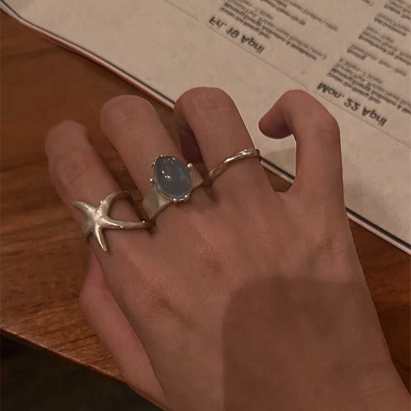 Metal Starfish Cat Eye Open Female Rings