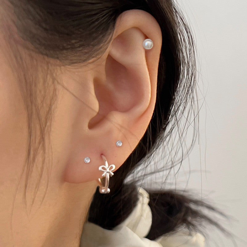 Sier Needle Niche Bow Female Elegant Earrings