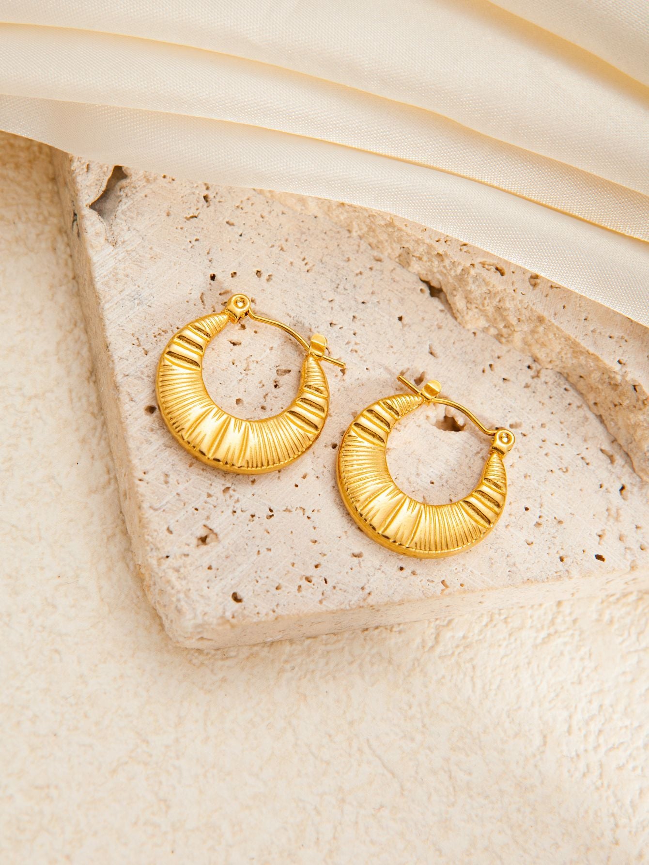 Stainless Steel Ginkgo Leaf Petals Golden Earrings