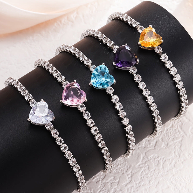 Fashion Colorful Gemstone Heart-shaped Luxury Inlaid Bracelets