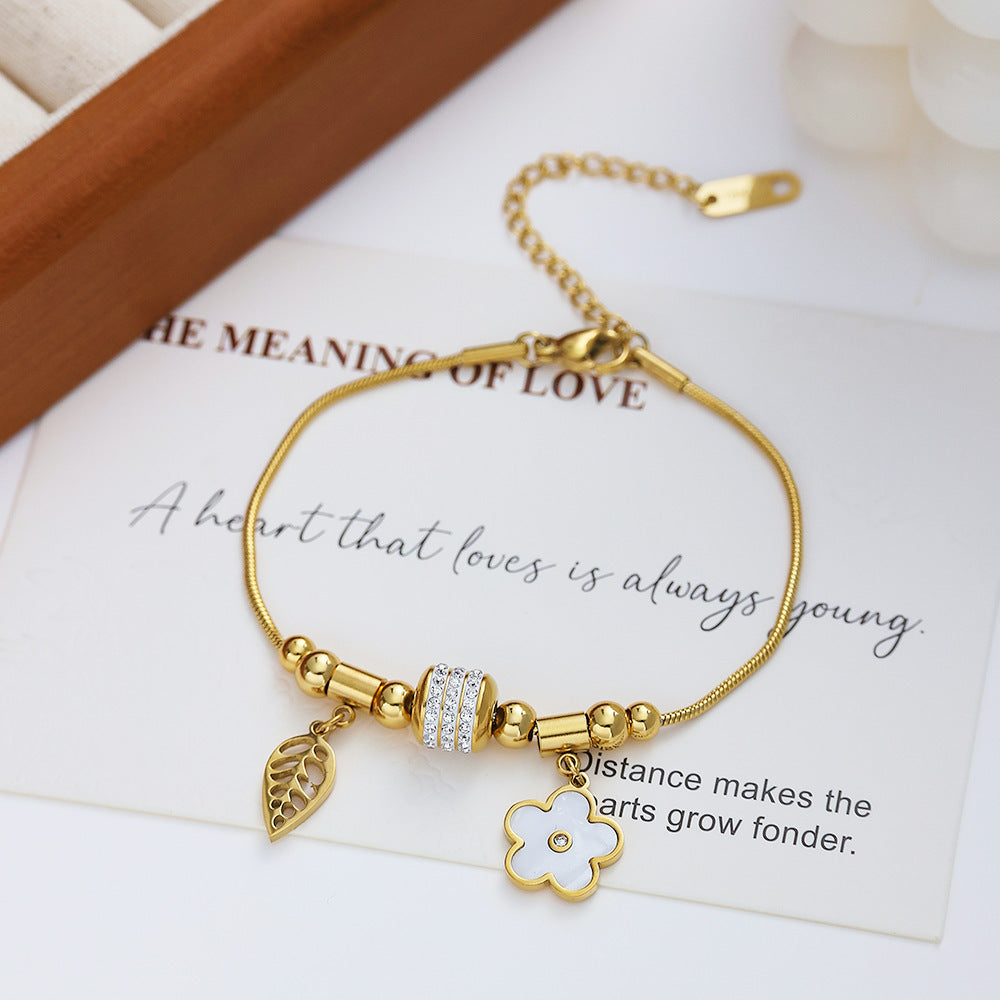 Warm Stainless Steel Parthenocissus Grass Jeweled Vacuum Bracelets