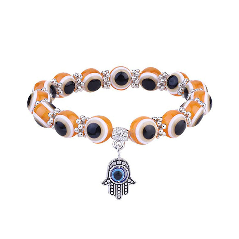 Fatima Palm Beaded Resin Glaze Blue Bracelets