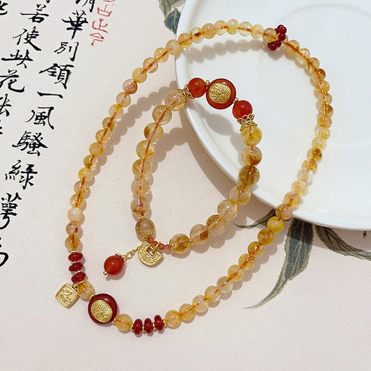 Women's Natural Citrine National Style Lock Of Bracelets