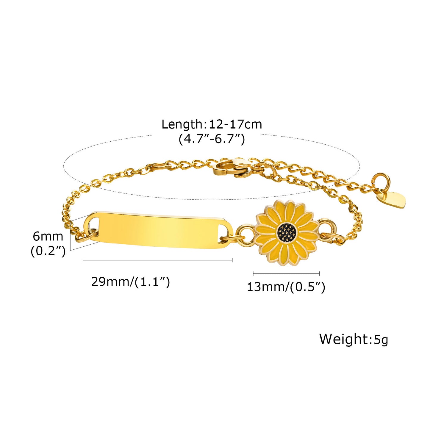 Women's & Children's Steel Blank Curved Alloy Sunflower Gold Can Bracelets