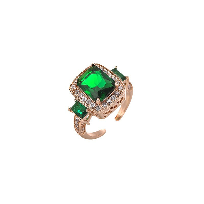 Exaggerated Personalized Emerald Crystal Gemstone Square Zirconium Luxury Index Finger Ring