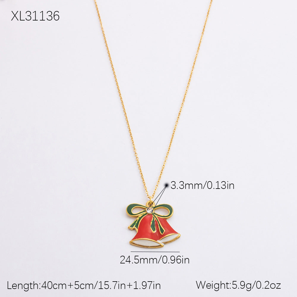 Gold Stainless Steel Christmas Elderly Snowman Necklaces