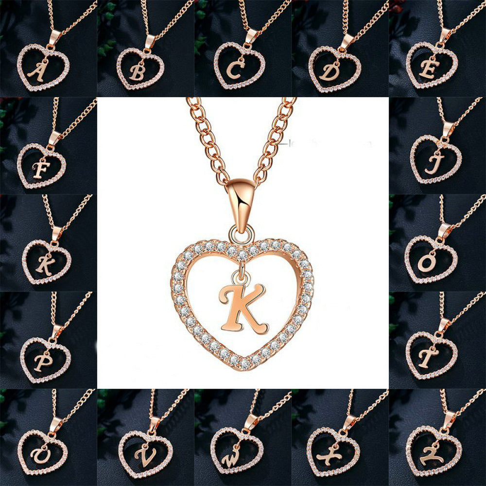 Letter Heart-shaped Zircon Jewelry Clavicle Chain Necklaces
