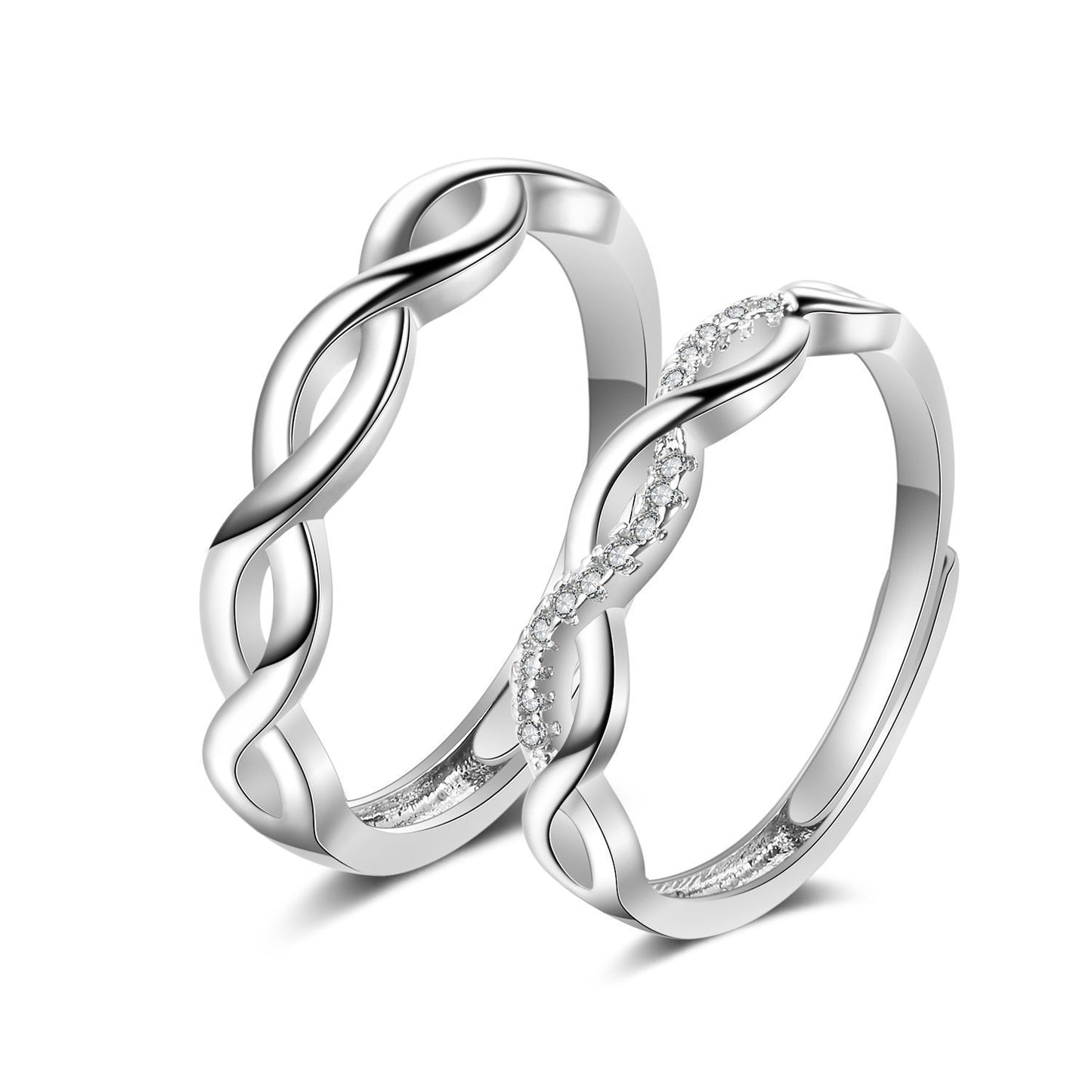 Women's & Men's Couple Sier Plated Jewelry Open Live Rings